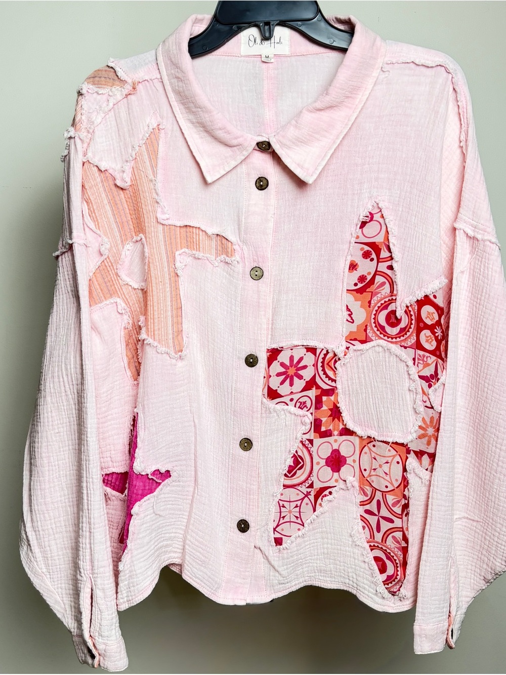 Oli & Hali Light Pink Patchwork Star Button-Up Top